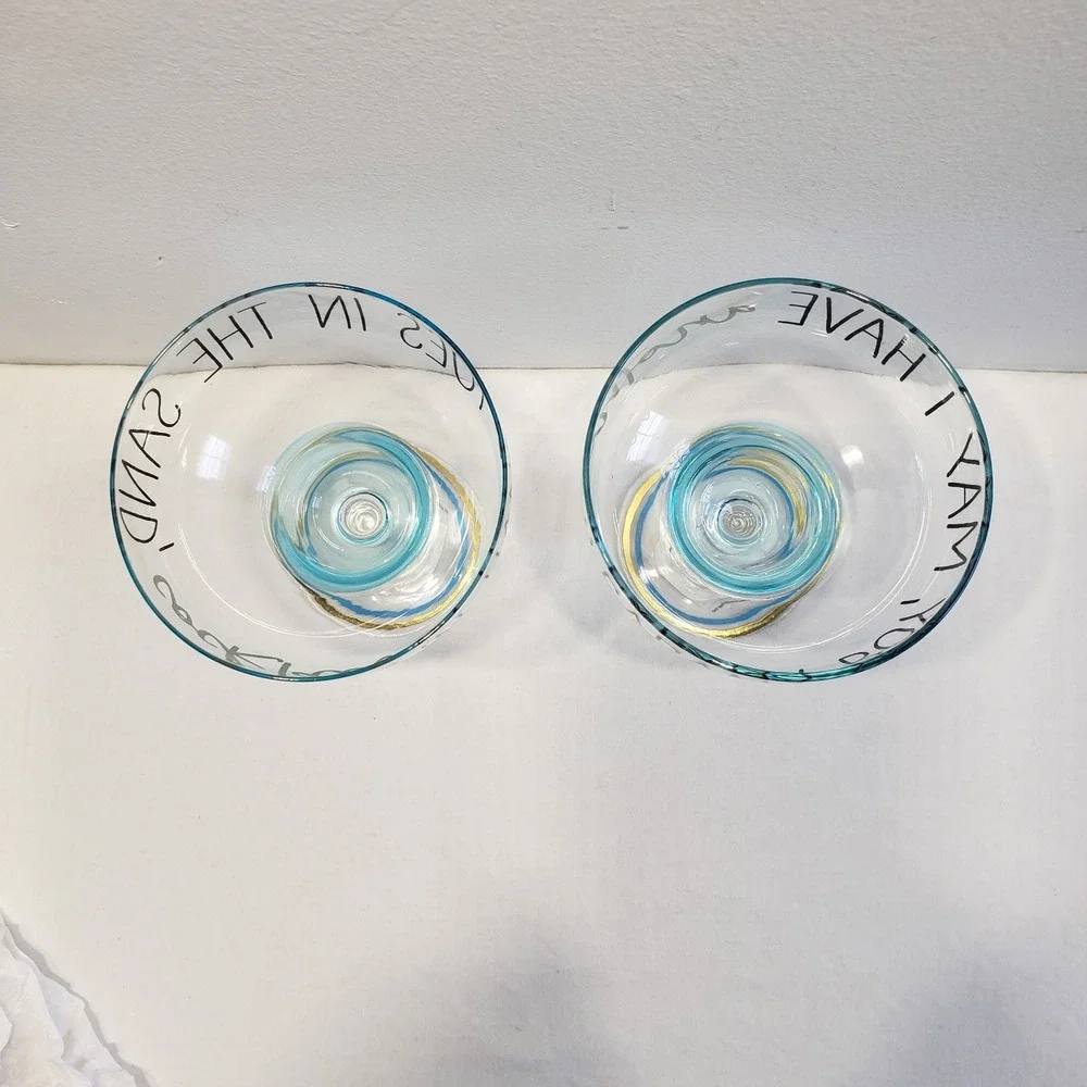 Mud Pie Margarita Glass Set Blue Gold Toes In Sand Cabana Boy